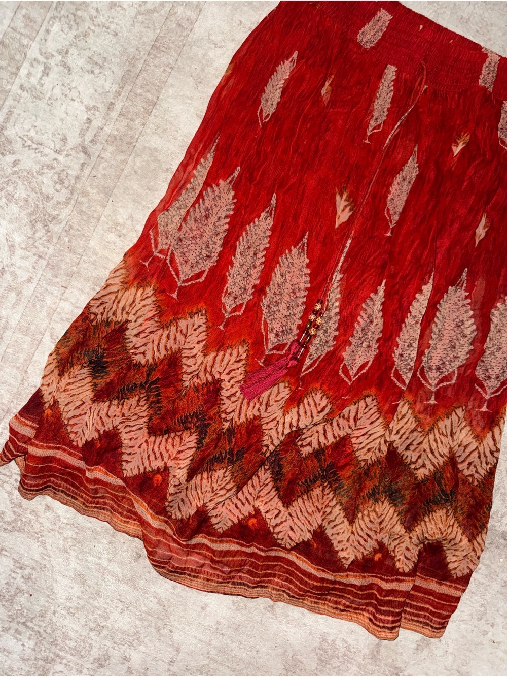 Soft Surroundings Red Patterned Bohemian Skirt - Picture 3 of 6